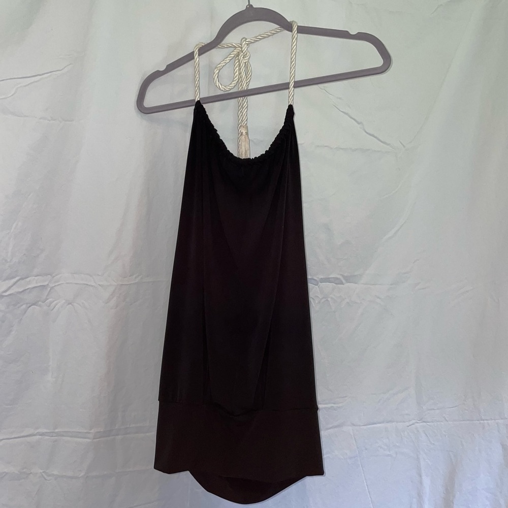 Open back sexy drape top with rope halter style neck tie